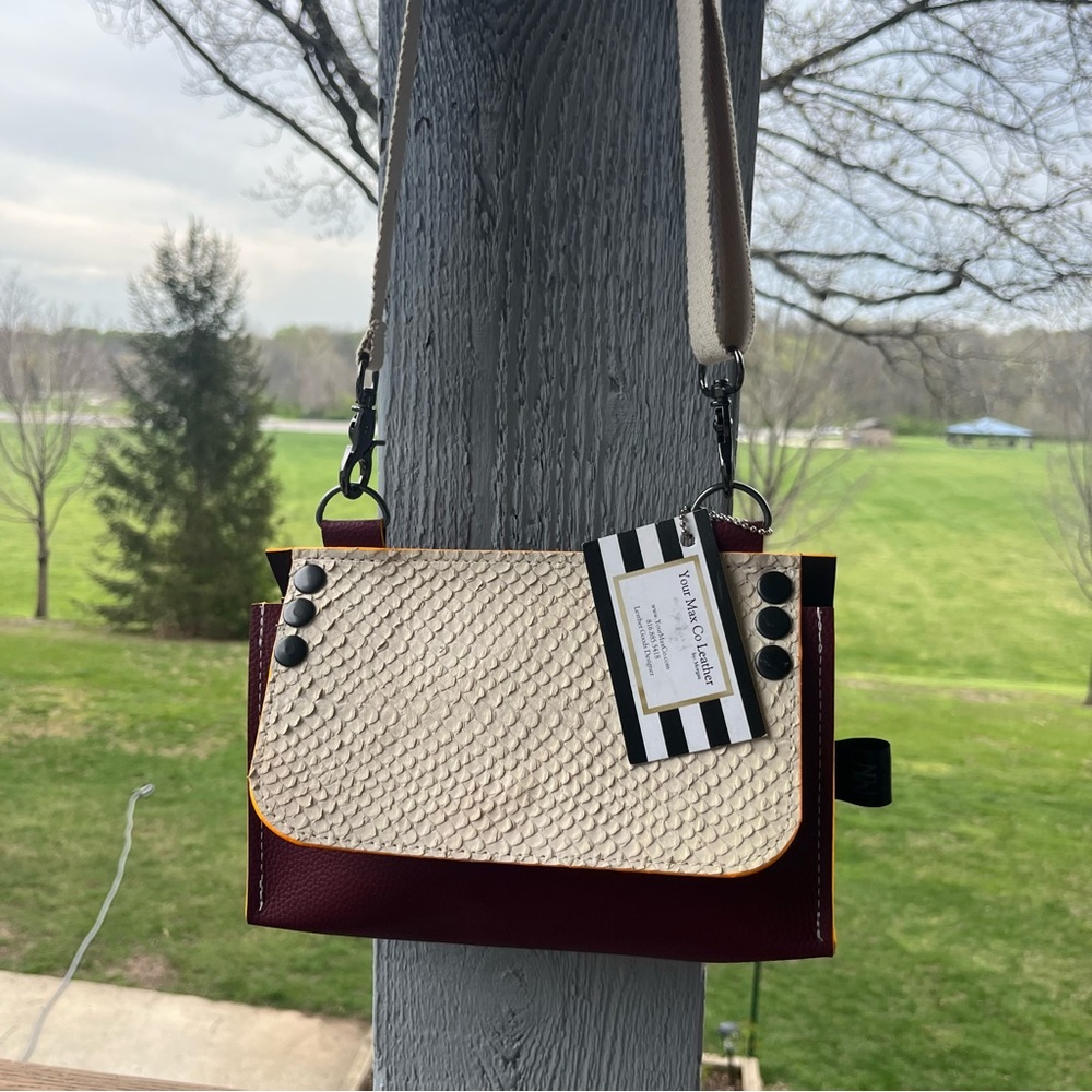 Handmade leather Cream and Maroon Women's Bag